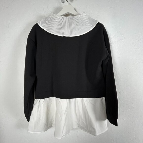 Fashion Women’s Black Pleated Collar Blouse Long Sleeve Gothic Blouse Top Large - Picture 2 of 7